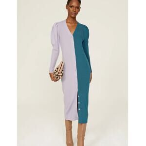 Busayo Dress Women Medium Purple Blue Ribbed Sweater Knit Midi Button Wool‎